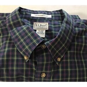 L.L. Bean Shirt Mens Button Down Wrinkle Resistant Navy Tartan  Plaid L/S XXL